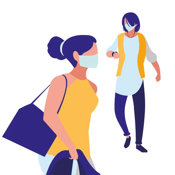 Couple walking in the city wearing face mask — Stock Vector