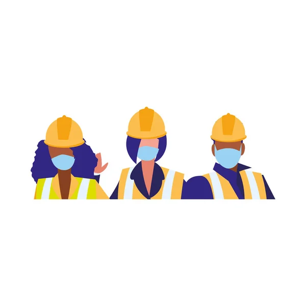 Industriearbeiter arbeiten mit Gesichtsmaske — Stockvektor