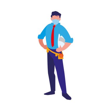 Yüz maskesi ile çalışan sanayi işçisi