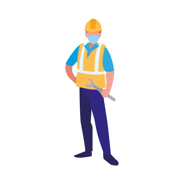 Industrial worker man working with face mask — Stock Vector