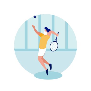 Maskeli adam ev vektör tasarımında tenis oynuyor