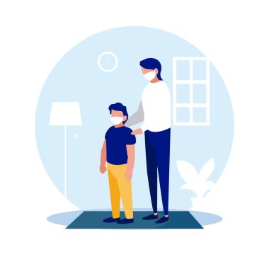 Maskeli baba oğul vektör tasarımında.