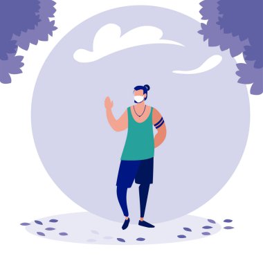 Maskeli ve ağaçlı adam vektör tasarımı dışında