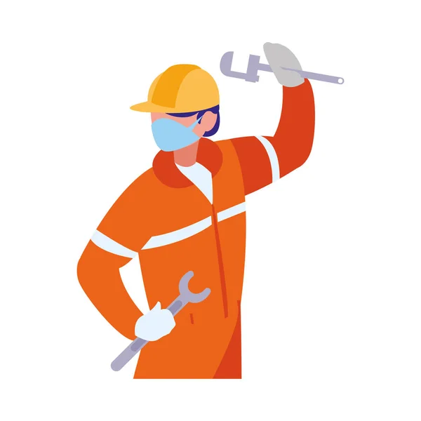 Industriearbeiter arbeitet mit Mundschutz — Stockvektor
