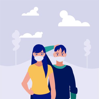 Park vektör tasarımında maskeli kadın ve erkek