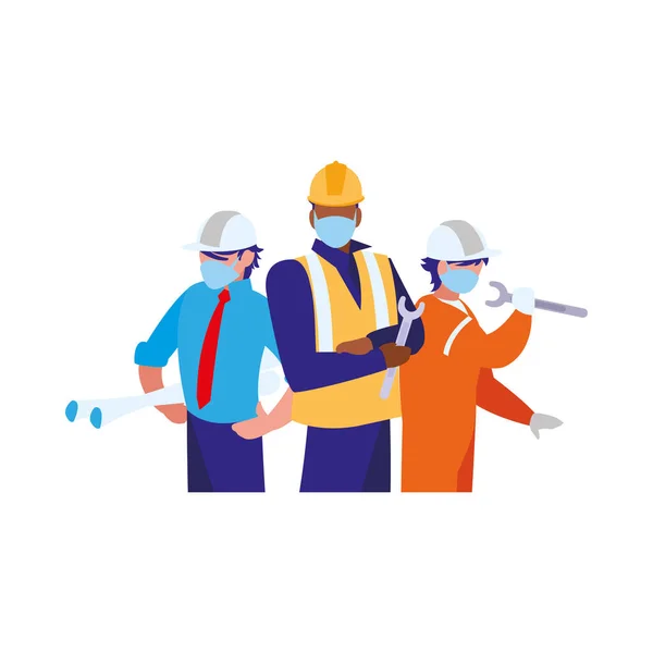 Industriearbeiter arbeiten mit Mundschutz — Stockvektor