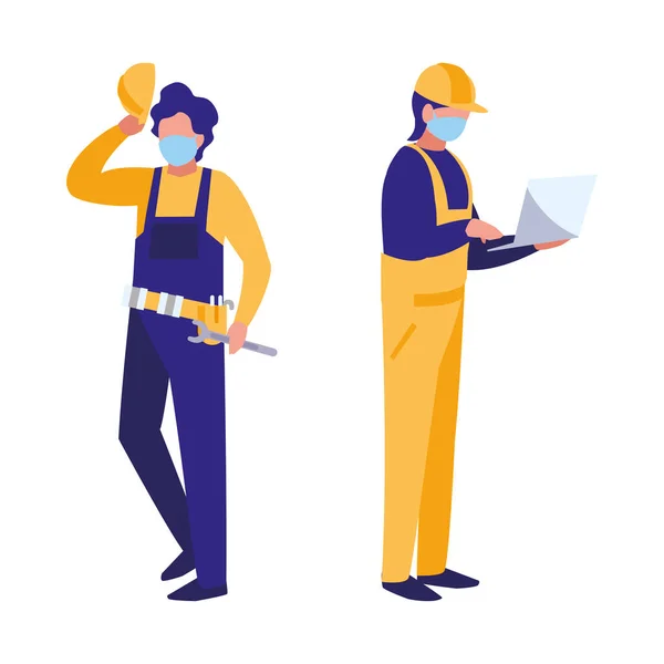 戴口罩工作的产业工人 — 图库矢量图片