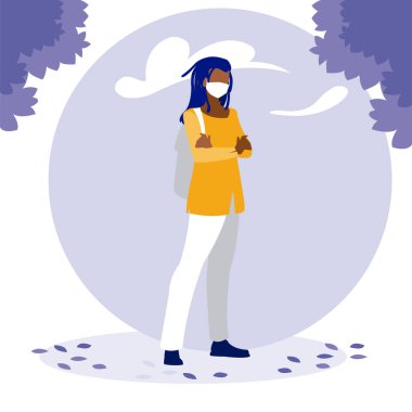 Maskeli ve ağaçlı adam vektör tasarımı dışında