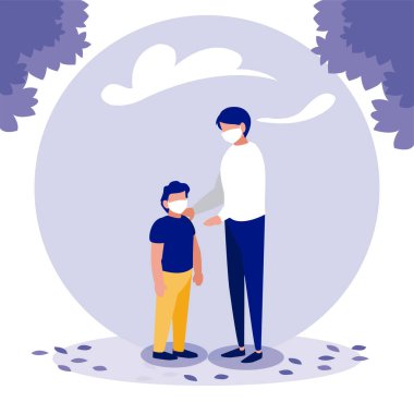 Baba oğul ve maskeli vektör tasarımı dışında