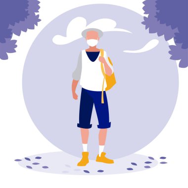 Maskeli ve ağaçlı adam vektör tasarımı dışında