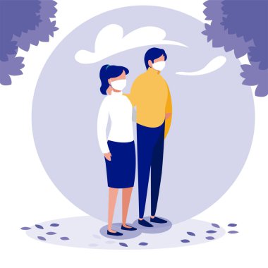 Dış tasarım maskeli kadın ve erkek çift