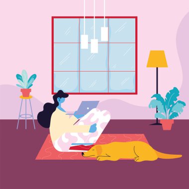 Evden uzakta çalışan serbest çalışan bir kadın.