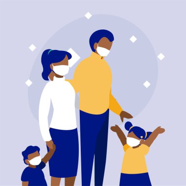 Çember vektör tasarımının önünde maskeli bir aile