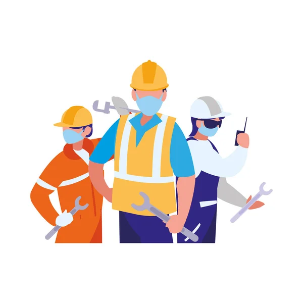 Industriearbeiter arbeiten mit Mundschutz — Stockvektor