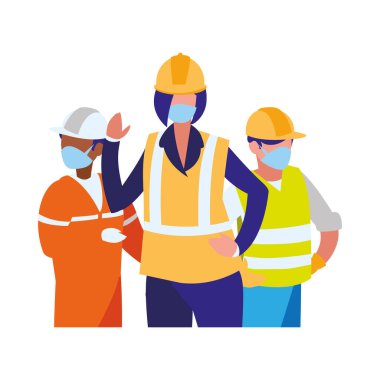 Yüz maskesi ile çalışan endüstriyel işçiler