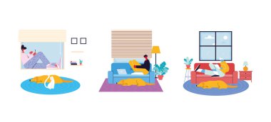 Evinde çalışan insanlar.