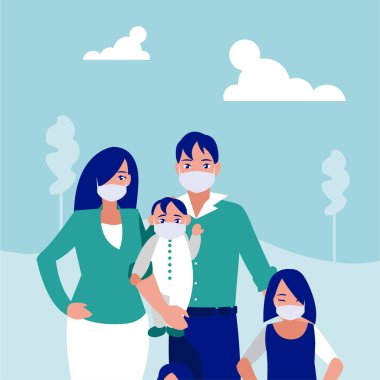 Park vektör tasarımında maskeli aile