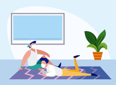 Ev vektör tasarımında maskeli adamlar