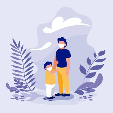 Baba oğul ve maskeli vektör tasarımı dışında