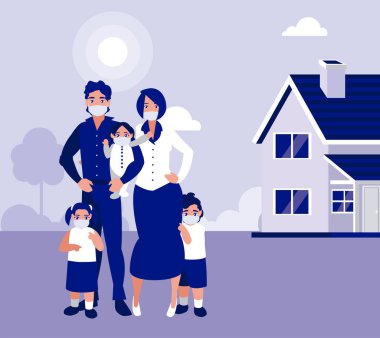 Ev vektör tasarımında maskeli aile