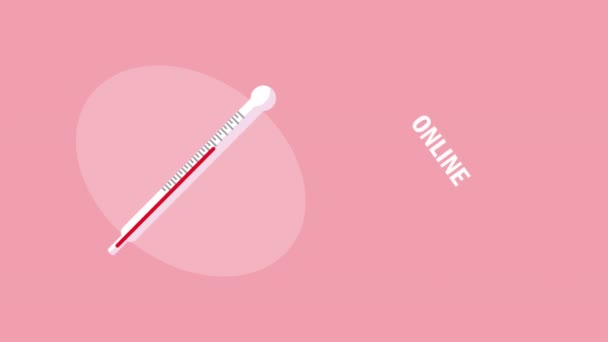 Online gezondheidstechnologie met thermometer animatie — Stockvideo