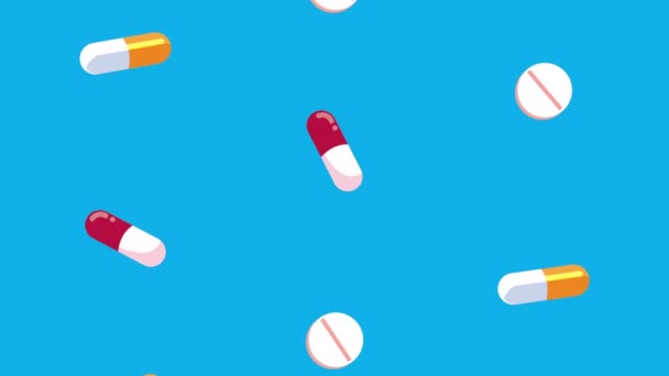 Анимация таблеток и капсул для лечения — стоковое видео