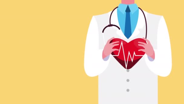 Male doctors professionals with heart cardio — Stock Video