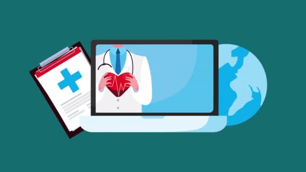 Tecnologia sanitaria online con medico in laptop — Video Stock