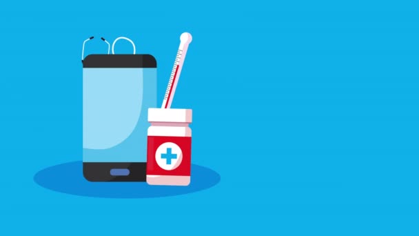 Інтернет-технології охорони здоров'я зі смартфоном і лікарем — стокове відео