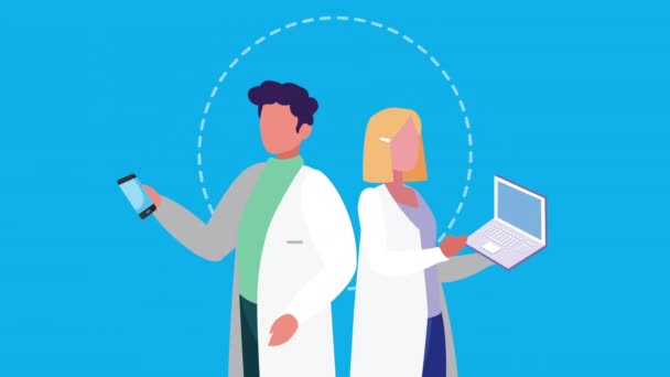 Tecnologia sanitaria online con animazione del personale medico — Video Stock