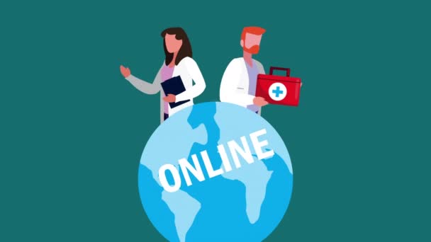 Інтернет-технології охорони здоров'я з лікарями та земною планетою — стокове відео