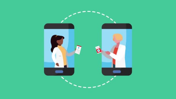 Tecnología de salud en línea con animación de teléfonos inteligentes — Vídeo de stock