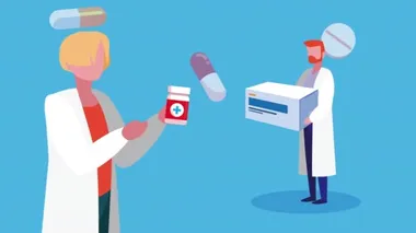Doktorlar, tıbbi ikonları olan profesyonel çiftler.