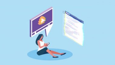 Akıllı telefon kullanan kız öğrencilerle çevrimiçi eğitim