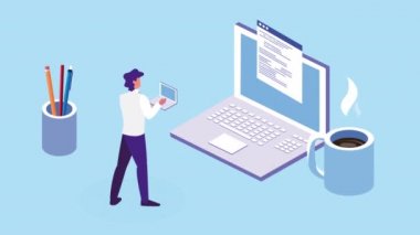 Laptop kullanan kız öğrencilerle çevrimiçi eğitim