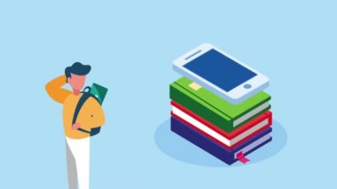 Akıllı telefon kullanan erkek öğrencilerle çevrimiçi eğitim