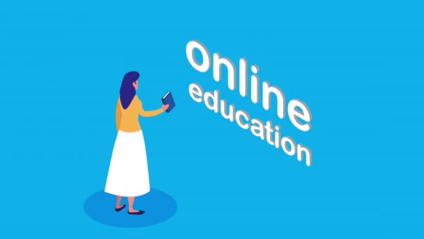 Educação on-line com o estudante usando ebook — Vídeo de Stock