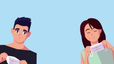 Covid19 için yüz maskesi kullanan bir grup insan.