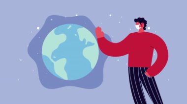 Adam, Covid19 ve Dünya Gezegeni için yüz maskesi kullanıyor.