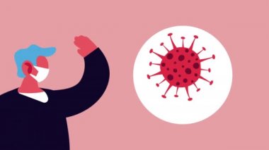 Adam Covid19 için yüz maskesi kullanıyor.