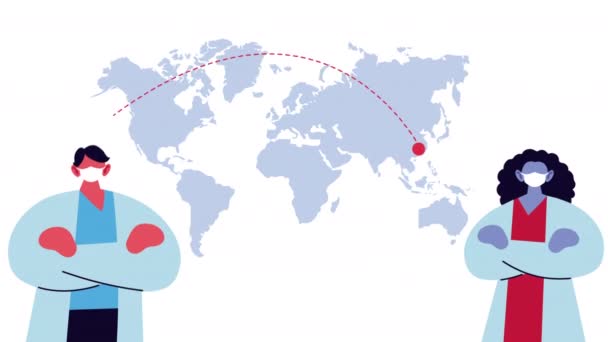 Médicos casal usando máscaras faciais para covid19 — Vídeo de Stock