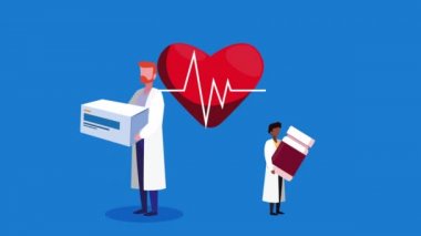 Doktorlar, tıbbi ikonları olan profesyonel çiftler.