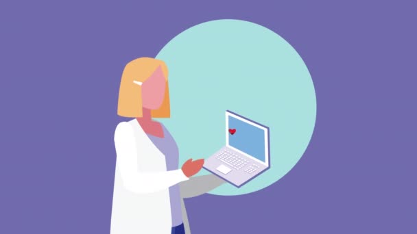Technologia online zdrowia z lekarzem za pomocą laptopa — Wideo stockowe