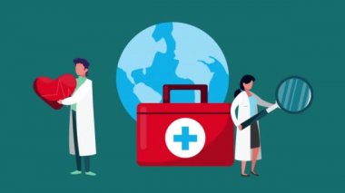 Doktorlar, tıbbi ikonları olan profesyonel çiftler.