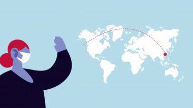 Kadın, covid19 ve Earth Planet için yüz maskesi kullanıyor.