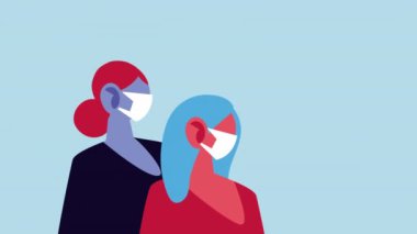 19. bölge için yüz maskesi kullanan bir grup kadın.