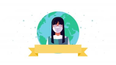 İnsanlar covid19 ve Earth Planet için yüz maskesi kullanıyorlar.