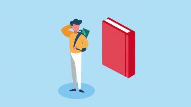 Kitap kullanan erkek öğrenciyle çevrimiçi eğitim