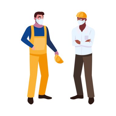 Maske ve miğferli insanlar.