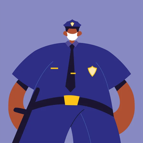 Hombre policía usando mascarilla — Vector de stock